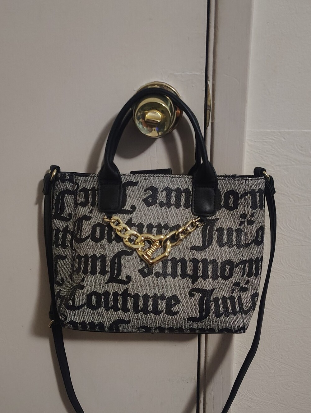 Juicy Couture Black & Cream Logo Chain Satchel